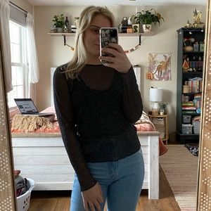 Victoria's Secret Sheer Black Metallic Long Sleeve